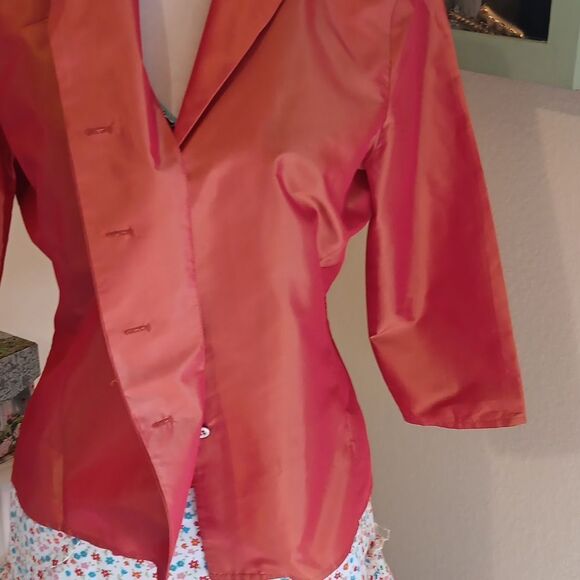 Anne Klein Vibrant Orange/Persimmon Silk Blouse. Dupioni. Versatile - Picture 5 of 11